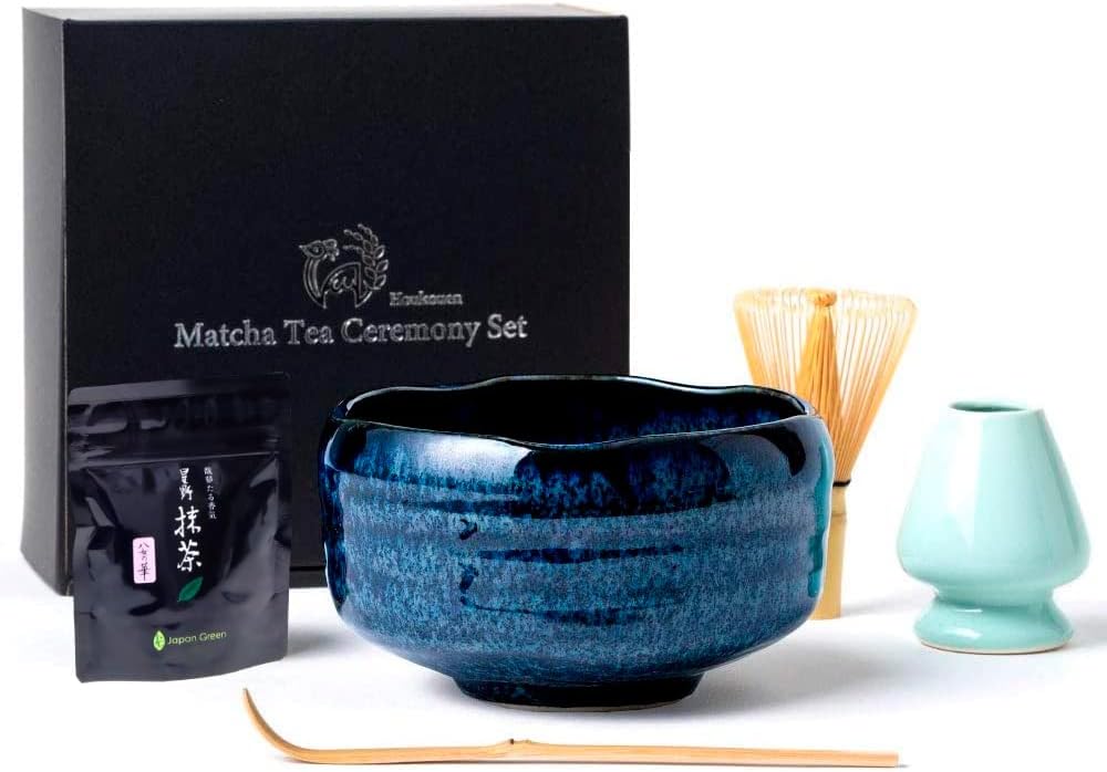 Tea ceremony tools Matcha 6-piece set Beginner Home time goods (Yame Hoshino Matcha, Matchabowl, tea whisk, tea whisk straightener, tea scoop, instruction manual) (Hekiyu tea bowl)