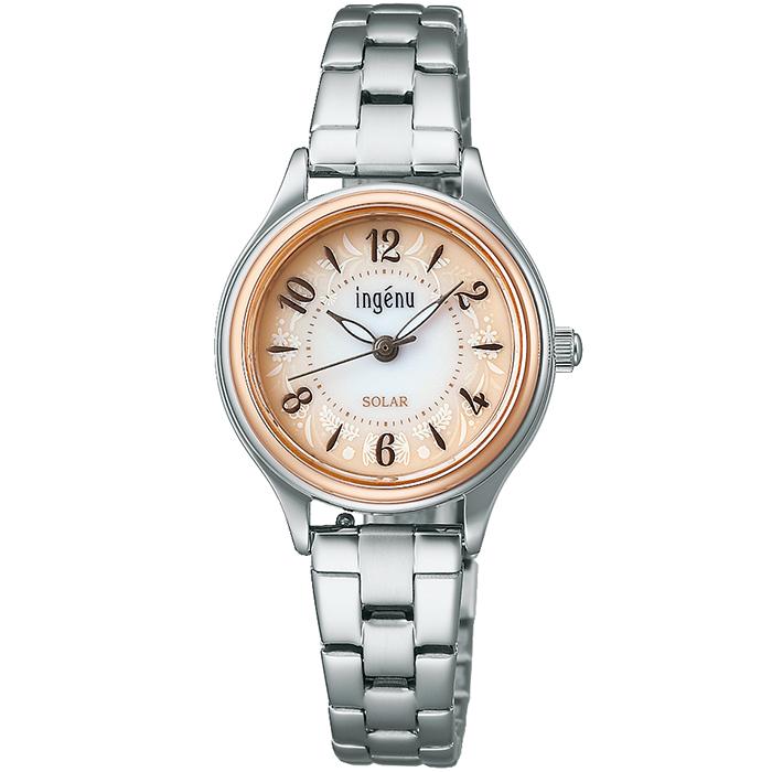 Alba Angeine "Life with Flowers" AHJD434 Women's Solar Watch with Beige Gradient Dial and Metal Band (Includes Interchangeable Bands)