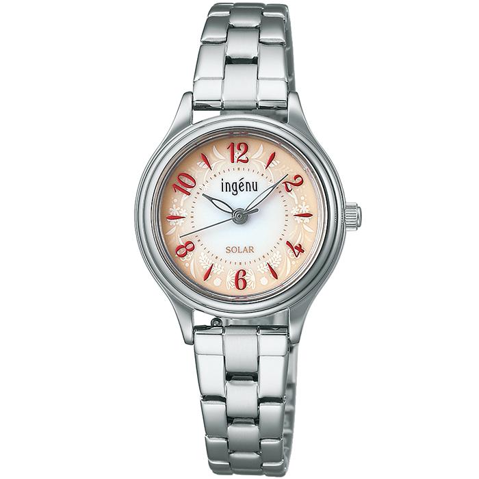 Alba Angeine "Life with Flowers" SEIKO AHJD435 Women's Solar Watch with Red Gradient Dial and Metal Band