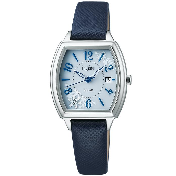 Alba Angenie Diamond Lily AHJD438 Women's Solar Tonneau Watch with Blue Dial and Leather Strap