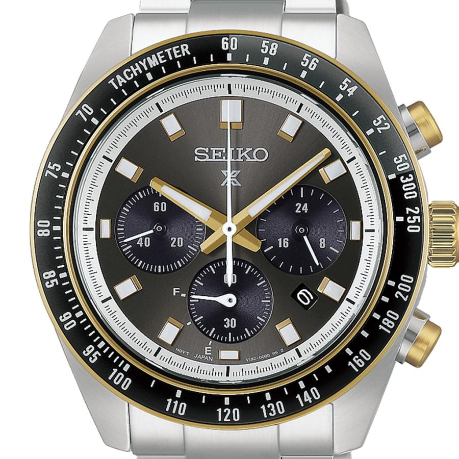 SEIKO Prospex Speedtimer HBJ002P Classic Racing-Inspired Dark Grey Black Dial Gold-Tone V192 Solar Chronograph Men’s Watch