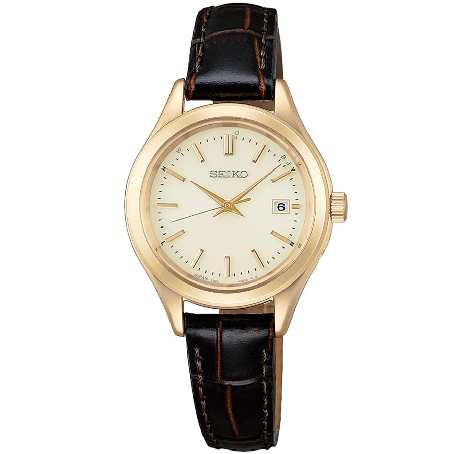 SEIKO SELECTION S-Series HFE004J JDM Solar Radio Gold Dial Brown Leather Elegant Ladies Watch Japan Made