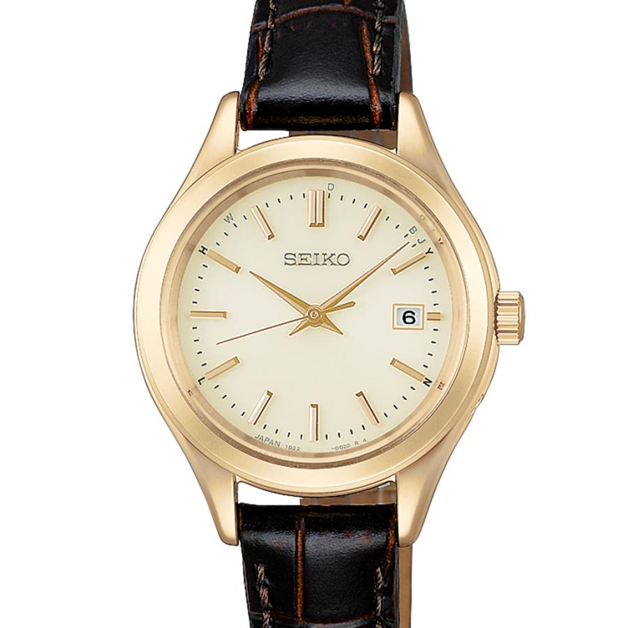 SEIKO SELECTION S-Series HFE004J JDM Solar Radio Gold Dial Brown Leather Elegant Ladies Watch Japan Made