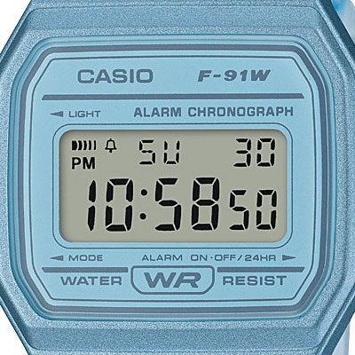 CASIO Collection F-91WS-2JH JDM Standard Digital Quartz Skeleton Clear Blue Unisex Watch Retro