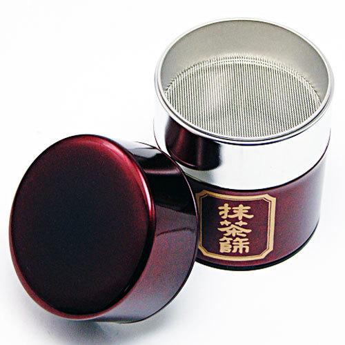 Matcha sieve can, dark red, with spatula, tea ceremony utensils