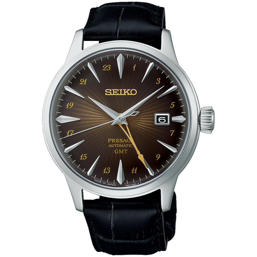 Seiko Presage Cocktail Time GMT Rusty Nail SARY243 Men's Mechanical Automatic Watch with Dark Brown Leather Strap