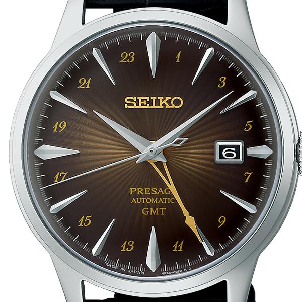 Seiko Presage Cocktail Time GMT Rusty Nail SARY243 Men's Mechanical Automatic Watch with Dark Brown Leather Strap