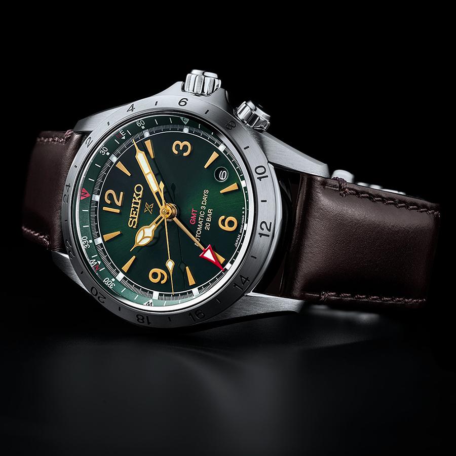Seiko Prospex Alpinist Mechanical GMT SBEJ005 Men's Watch with Leather Strap, Exclusive Model