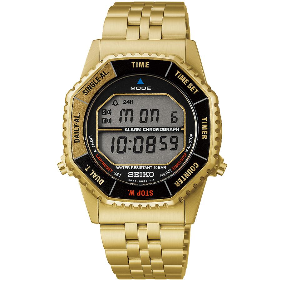 Seiko Selection Space Brothers Collaboration Limited Edition Model SBJG024 Men's Quartz Battery-Powered Digital Watch in Gold, Released November 14th