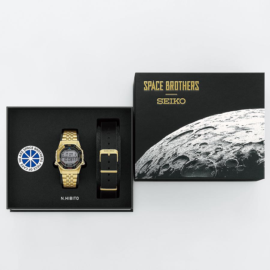 Seiko Selection Space Brothers Collaboration Limited Edition Model SBJG023 Men's Quartz Battery-Powered Digital Watch in Gold, Released November 14th