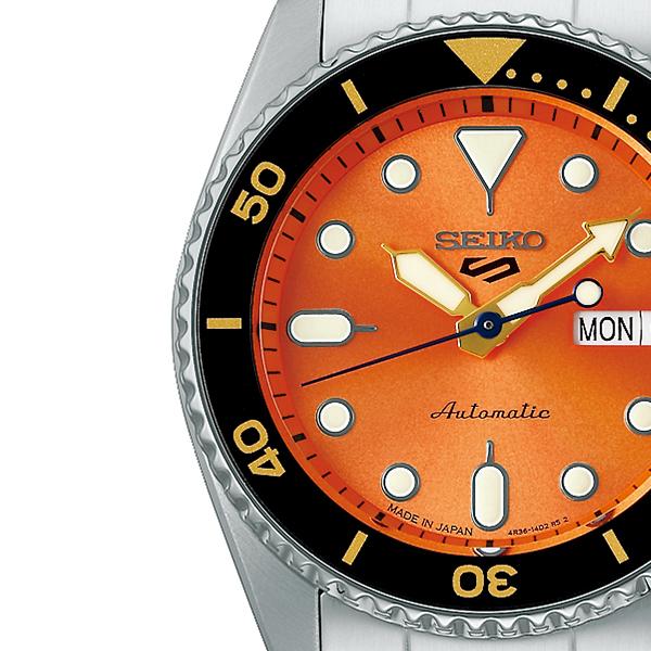 Seiko 5 Sports SKX Sports Style Mid-Size Model SBSA231 Men's Mechanical Automatic Watch with Orange Dial