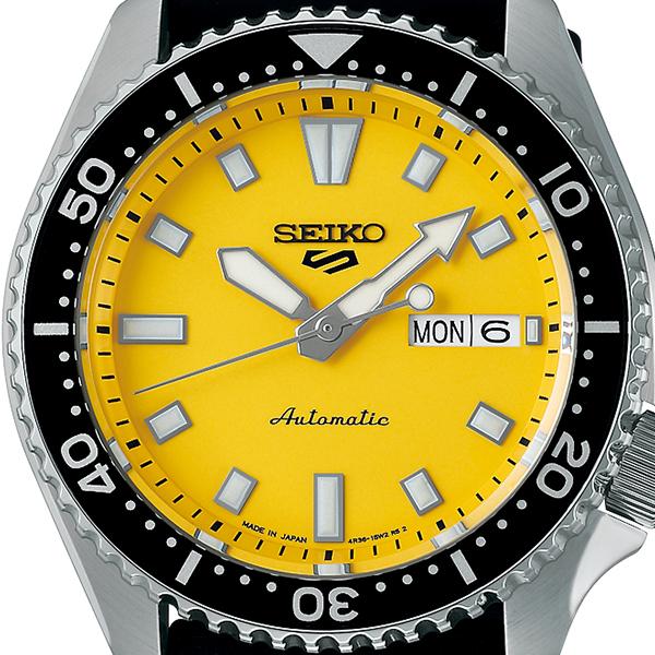 Seiko 5 Sports SKX Series SKX399 Homage Design SBSA307 Men's Automatic Watch with Yellow Dial and Silicone Strap