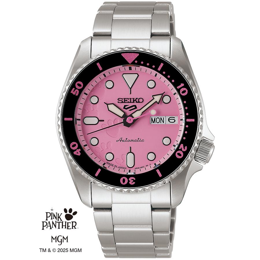Seiko 5 Sports SKX Pink Panther Collaboration Limited Edition Model SBSA321 Men's Automatic Watch with Day Date