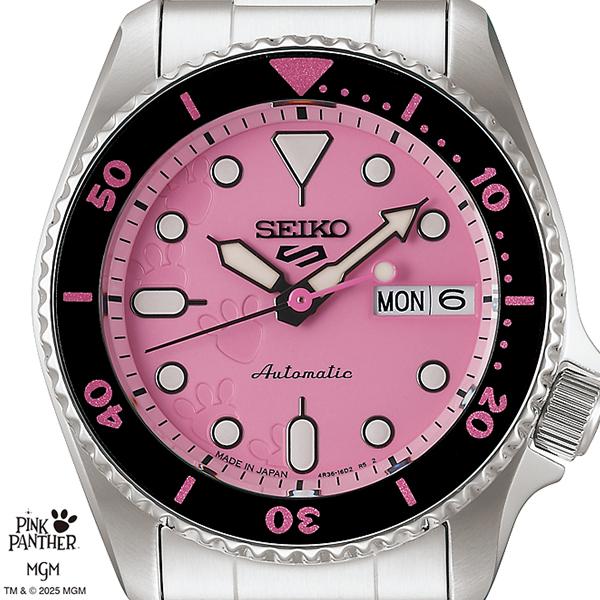 Seiko 5 Sports SKX Pink Panther Collaboration Limited Edition Model SBSA321 Men's Automatic Watch with Day Date