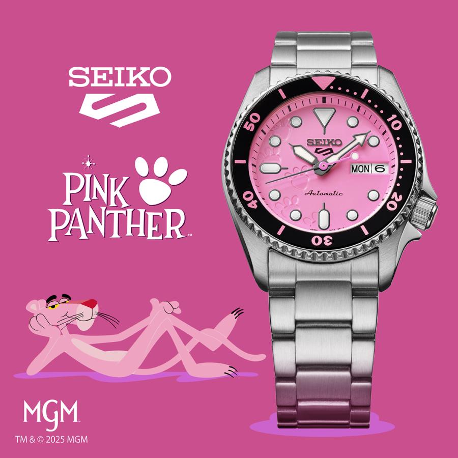 Seiko 5 Sports SKX Pink Panther Collaboration Limited Edition Model SBSA321 Men's Automatic Watch with Day Date