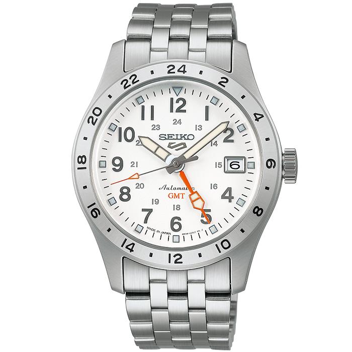 Seiko 5 Sports Field GMT Sport Style SBSC009 Men's Mechanical Automatic Watch with White Dial and Metal Band