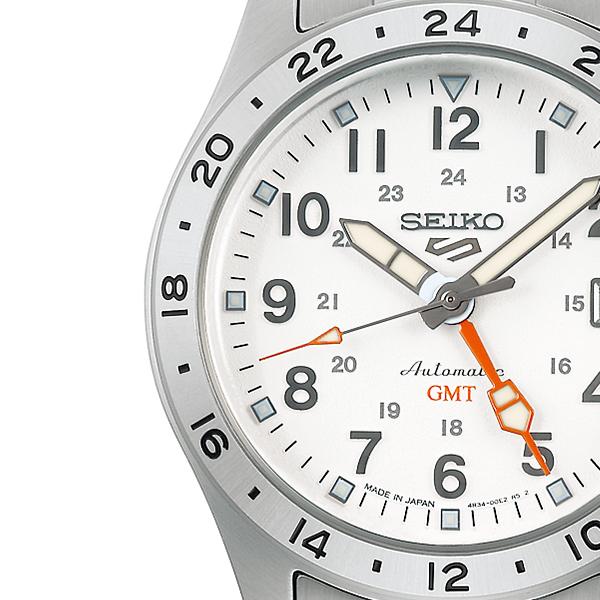 Seiko 5 Sports Field GMT Sport Style SBSC009 Men's Mechanical Automatic Watch with White Dial and Metal Band
