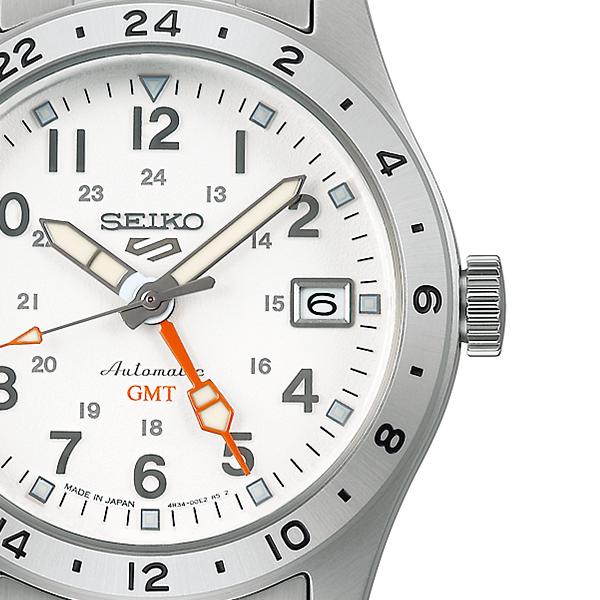 Seiko 5 Sports Field GMT Sport Style SBSC009 Men's Mechanical Automatic Watch with White Dial and Metal Band