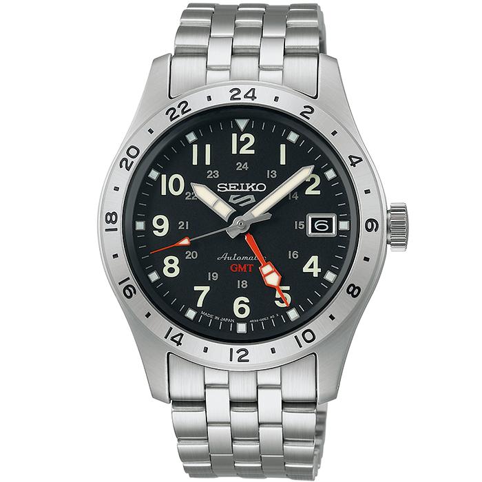Seiko 5 Sports Field GMT Sport Style SBSC011 Men's Mechanical Automatic Watch with Black Dial and Metal Band