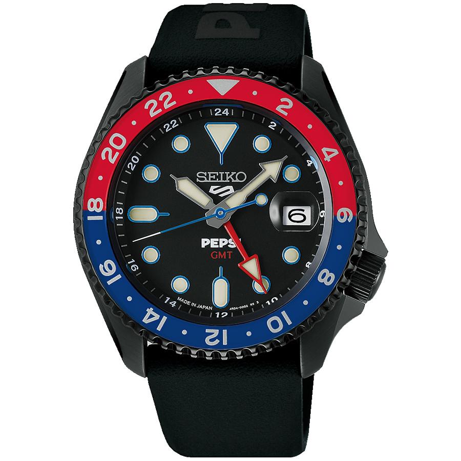 Seiko 5 Sports SKX Pepsi Collaboration Limited Edition Model with New Logo Design (SBSC023) Men's Automatic GMT Watch, Black