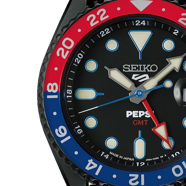 Seiko 5 Sports SKX Pepsi Collaboration Limited Edition Model with New Logo Design (SBSC023) Men's Automatic GMT Watch, Black