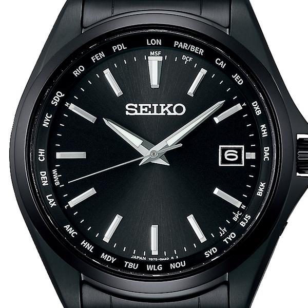 Seiko Selection SBTM333 Men's Solar Radio-Controlled Watch with World Time and Date Calendar, Black