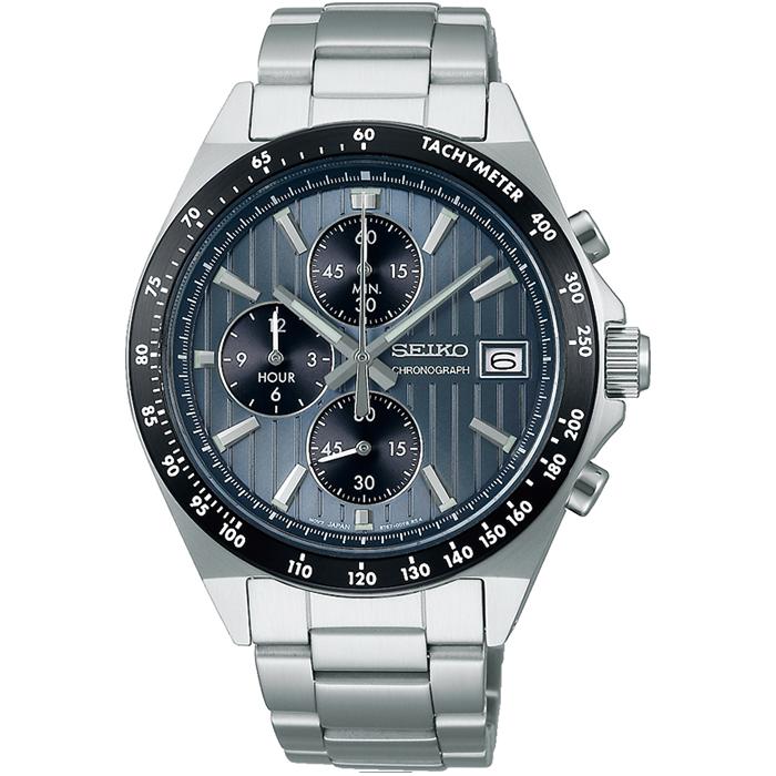 Seiko Selection S Series 8T Chrono SBTR041 Men's Battery-Powered Quartz Chronograph Watch, Vertical, Blue-Gray