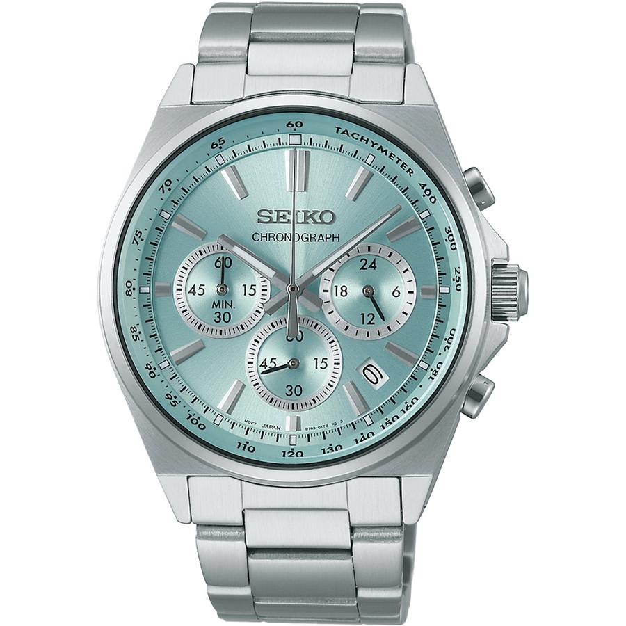 Seiko Selection S Series 8T Chrono Shop Exclusive Model SBTR049 Men's Quartz Chronograph Watch with Battery-Powered Ice Blue Dial