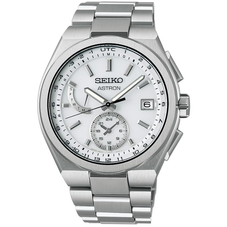 Seiko Astron Nexter SBXY085 Men's Solar-Powered Radio-Controlled Watch with World Time Function, White Dial, Titanium