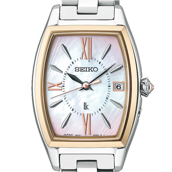 Seiko Lukia Glow Garnet Glow SSQW076 Women's Watch, Solar Radio-Controlled, Tonneau Design, Titanium, Lady Gold
