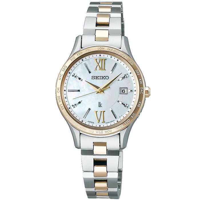 Seiko Lukia Standard Collection SSVV084 Women's Solar Radio-Controlled Watch with World Time Function, Champagne Gold Two-Tone