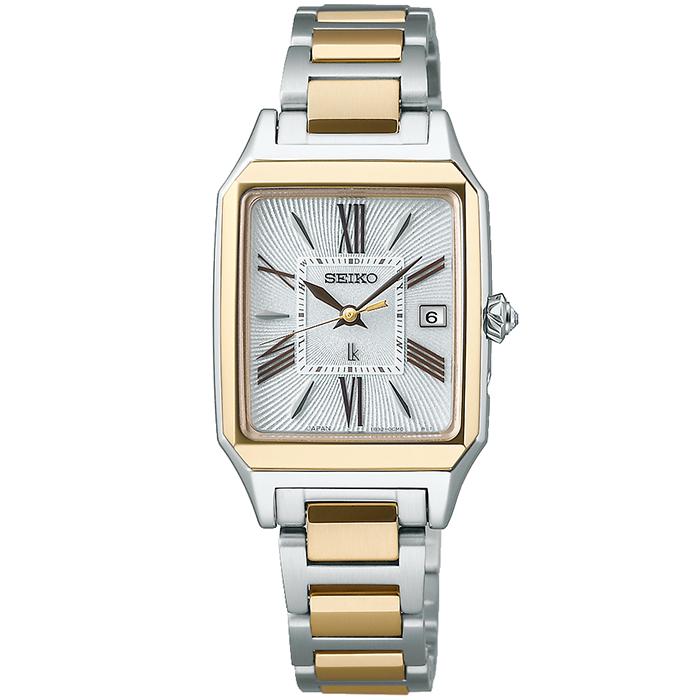 Seiko Lukia Grow SSVW210 Women's Solar Radio-Controlled Watch, Square, Lady Gold, Calla Lily