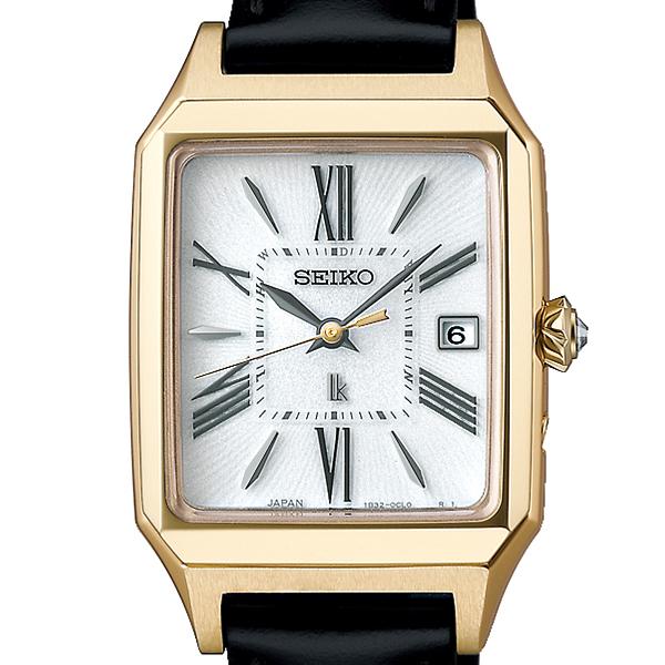 Seiko LUKIA Grow SSVW212 Women's Solar-Powered Radio-Controlled Watch with Square Leather Strap, Lady Gold, Calla Lily Design