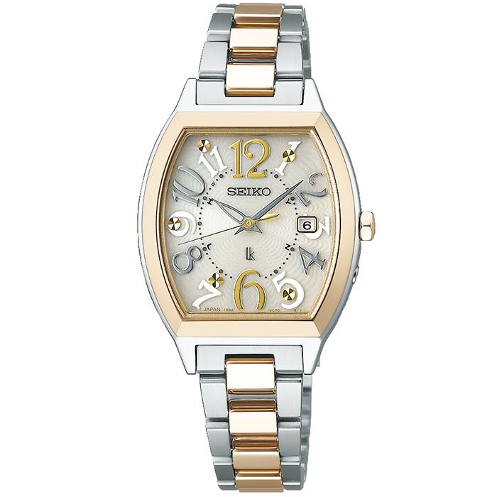 Seiko Lukia Standard Collection SSVW216 Women's Solar Radio-Controlled Tonneau Watch in Champagne Gold