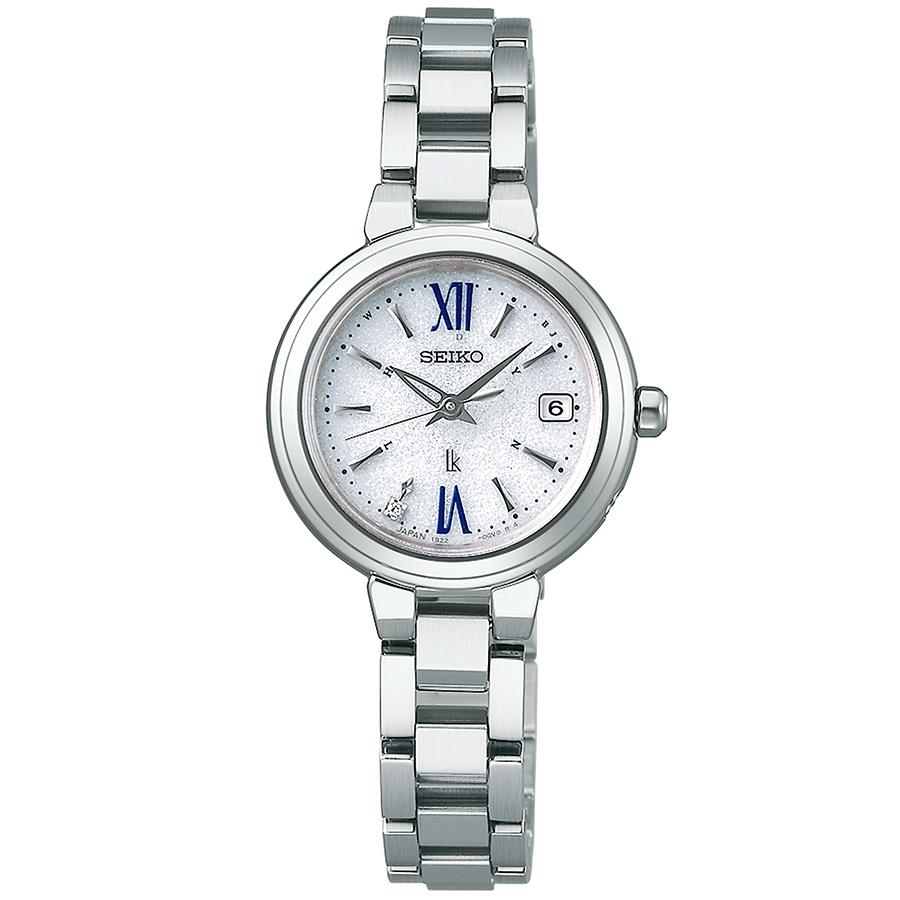 Seiko Lukia Essential Collection Compact Model SSVW233 Women's Solar Radio-Controlled Watch with Diamond-Set Dial, Silver