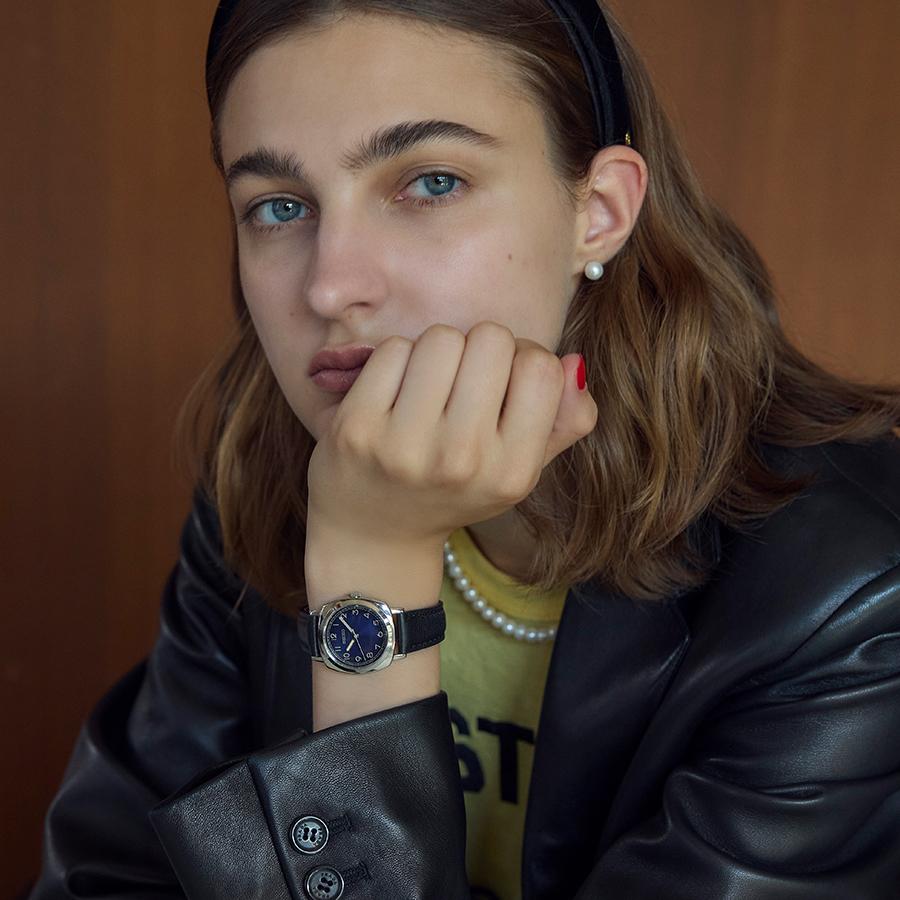 Seiko Selection The Steady Shop Exclusive Model STPX103 Women's Solar Watch with Cushion Navy Dial and Leather Strap, Released November 21st