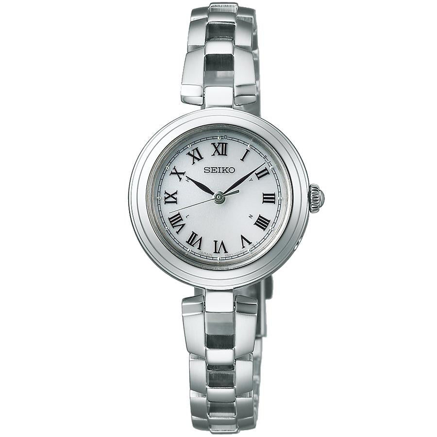 Seiko Selection S Series SWFH145 Women's Solar Radio-Controlled Watch with Three Hands, Roman Numerals, and a White Dial