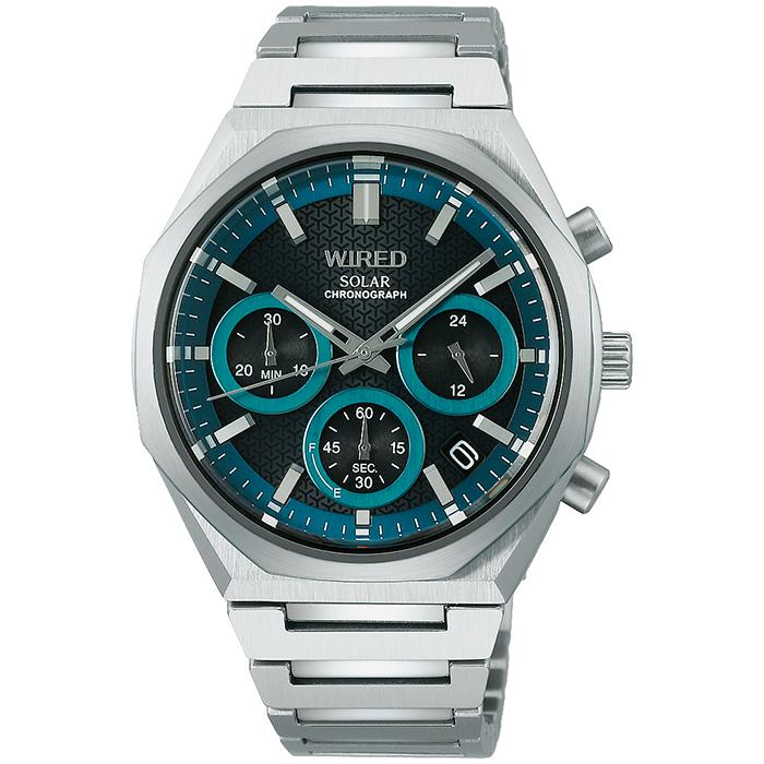 Seiko WIRED REFLECTION UPPER AGAD418 Men's Solar Chronograph Watch, Green and Silver