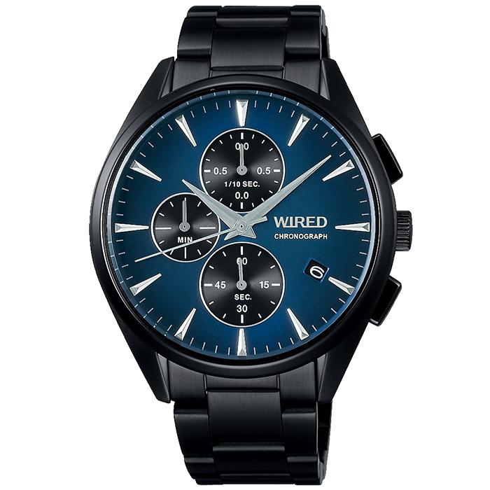 Seiko WIRED TOKYO SORA AGAT440 Men's Quartz Battery-Powered Chronograph Watch in Black and Blue