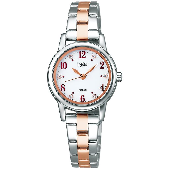 Alba Angenie Solar Women's Watch AHJD406 with Crystal Glass, White Dial, and Metal Band
