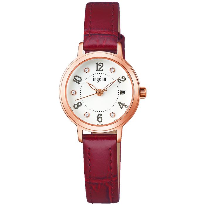 Alba Angeine Quartz AHJK446 Women's Battery-Operated Watch with Crystal, White Dial, Red Leather Strap, Calendar and Date Function