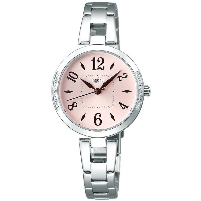 Alba Angeine Quartz AHJK449 Women's Battery-Operated Watch with Crystal Case, Pink Dial, and Metal Band