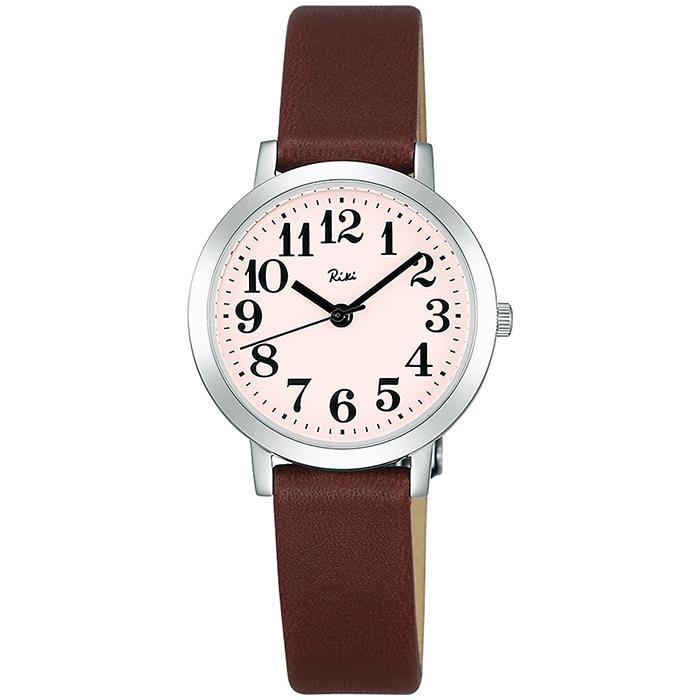 Alba Riki Standard AKQK409 Women's Quartz Watch, Battery-Operated, Pink Dial, Brown Leather Strap