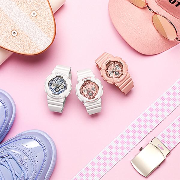 CASIO BABY‑G BA‑130‑7A1JF JDM Analog‑Digital Pink White Street Fashion Casual Women's Watch