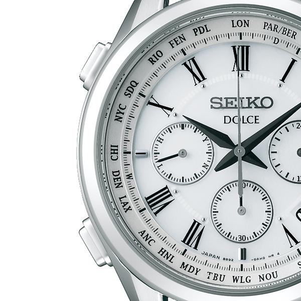 Seiko Dolce & Exceline Pair Solar Radio-Controlled Chronograph Watch SADA039 Men's Crocodile Leather Strap White