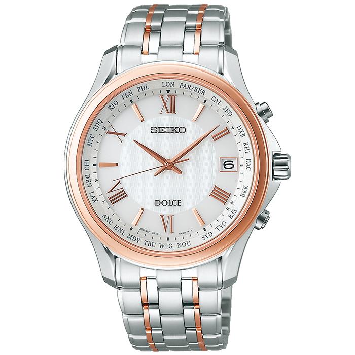 Seiko Dolce & Exceline Pair Solar Radio-Controlled Watch SADZ202 Men's White/Pink Gold