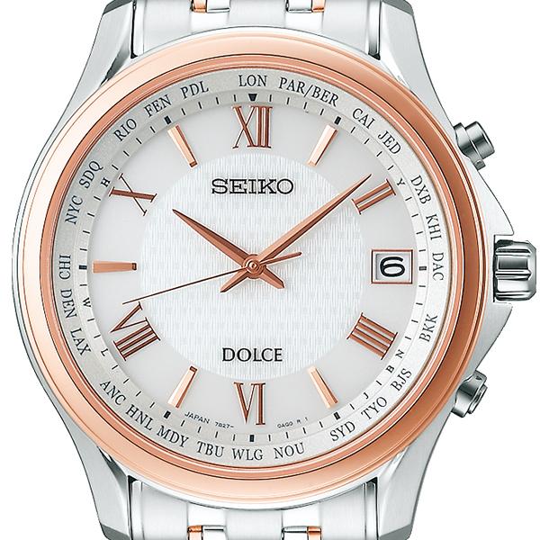 Seiko Dolce & Exceline Pair Solar Radio-Controlled Watch SADZ202 Men's White/Pink Gold