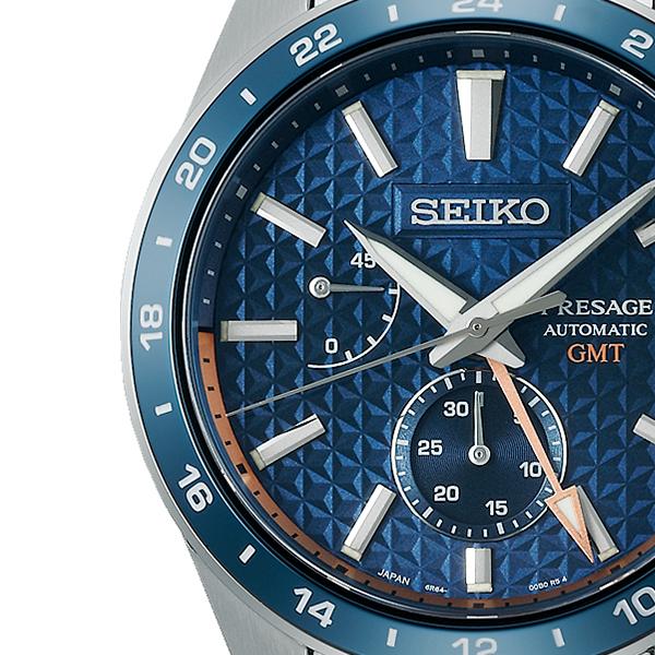 Seiko Presage Sharp Edged Series GMT SARF001 Men's Mechanical Watch with Hemp Leaf Pattern Dial, Blue, Exclusive Model