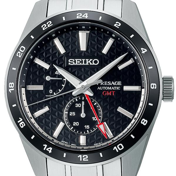Seiko Presage Sharp Edged Series GMT SARF005 Men's Mechanical Watch with Hemp Leaf Pattern Dial, Black, Exclusive