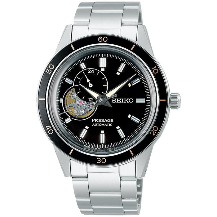Seiko Presage Style 60's SARY191 Men's Mechanical Automatic Watch with Open Heart Movement, Black